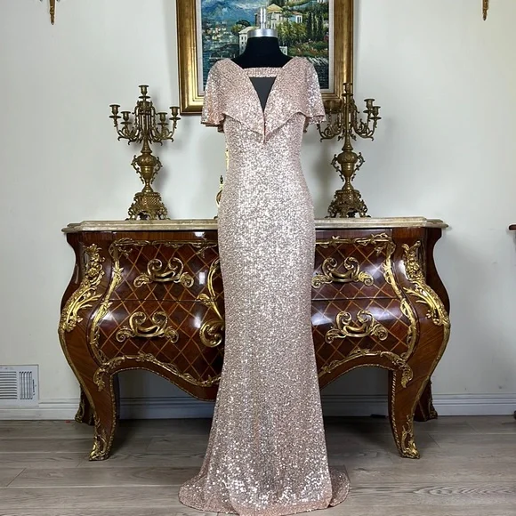 Womens all over sequins stretchy fitted formal evening dress
